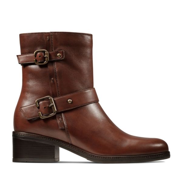 Clarks Womens Mascarpone Bik Biker Boots Brown | UK-6430975 - Click Image to Close